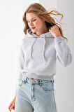 Kadın Kapüşonlu 3İp Şardonlu Crop Sweatshirt Gri - 2612