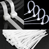 3.6x300 mm Şeffaf Beyaz Plastik Kablo Bağı Klipsi Cırt Kelepçe 100 Adet