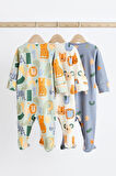 Next Baby % 100 Pamuklu Mint Mavi Hayvan Karakterli 3’lü Tulum Set