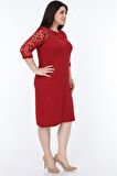 Bordo Floklu Elbise 26C-1030