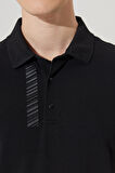 Erkek Siyah Slim Fit Dar Kesim Polo Yaka %100 Pamuk Kısa Kollu Baskılı Tişört