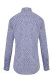 Lacivert Desenli Slim Fit Keten Gömlek | XS