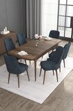 Roy Serisi 80x132 Mdf Barok Ahşap Desen Mutfak Masası Takımı 6 Antrasit Sandalye
