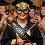 Mezuniyet Parti Seti Siyah Saten Kuşak Büyük Kepli Gözlük Fotoğraf Aksesuar