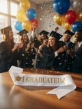 Mezuniyet Kuşağı Beyaz Üzeri Altın Baskılı Saten Varaklı I Graduated Yazılı