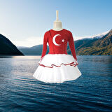 Türk Bayraklı Milli Bayramlar 6-7 Yaş Beyaz Tütülü Kırmızı Beyaz Kostüm