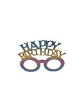 Plastik Happy Bırthday Yazılı Simli Taç ve Gözlük seti rainbow rengarenk 2 li Set