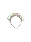 Plastik Happy Bırthday Yazılı Simli Taç ve Gözlük seti rainbow rengarenk 2 li Set