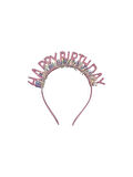 Plastik Happy Bırthday Yazılı Simli Taç ve Gözlük seti Pembe renginde 2 li Set
