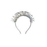 Plastik Happy Bırthday Yazılı Simli Taç ve Gözlük seti Gümüş renginde 2 li Set