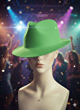 Yeşil Lazer Kesim Kadife Fötr Şapka Parti Şapkası
