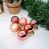 Rose Gold Yılbaşı Ağaç Top Süsü - Mat, Parlak, Simli, Aynalı, Çizgili, Sedefli - 6'lı Set, 4 cm