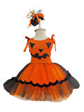 Halloween Cadılar Bayramına Özel Turuncu -Siyah Arkası Lastikli Tokalı Balkabağı Kız Kostümü