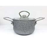 OMS Granit 14x8 cm Mini Tencere Cam Kapaklı 3111GRİ