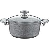 OMS Granit Gri Derin 28X13 CM Tencere Cam Kapaklı 3110