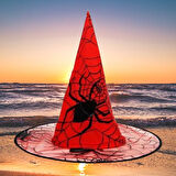 Hallowen cadı şapkası Kırmızı Dev Örümcek Desenli