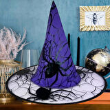 Hallowen cadı şapkası Mor DevÖrümcek Desenli