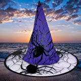 Hallowen cadı şapkası Mor DevÖrümcek Desenli