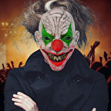 Halloween Cadılar Bayramı Maske Testere Diş Burun Kırmızı Göz Yeşil Palyaço Korku Maskesi