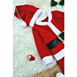3–4 Yaş Çocuk Noel Baba Kostümü – Şapkalı ve Kemerli Yılbaşı Elbise Seti