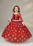 3–4 Yaş – Uzun Kol Pullu Simli Kırmızı Kartanesi Frozen Yılbaşı Balo Kostüm Elbise