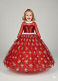 2–3 Yaş – Uzun Kol Pullu Simli Kırmızı Kartanesi Frozen Yılbaşı Balo Kostüm Elbise
