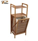 Panalı Bambu Çamaşır Sepeti Raflı PNLB9037