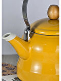 Alev Vintage Demlik Ahşap Saplı Emaye Çaydanlık Kettle 2,5Lt Sarı