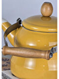 Alev Vintage Demlik Ahşap Saplı Emaye Çaydanlık Kettle 2,5Lt Sarı
