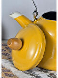 Alev Vintage Demlik Ahşap Saplı Emaye Çaydanlık Kettle 2,5Lt Sarı
