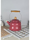 Alev Vintage Demlik Ahşap Saplı Emaye Kettle 2,5Lt Kırmızı