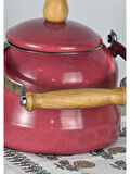 Alev Vintage Demlik Ahşap Saplı Emaye Kettle 2,5Lt Kırmızı