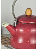 Alev Vintage Demlik Ahşap Saplı Emaye Kettle 2,5Lt Kırmızı