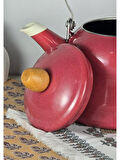 Alev Vintage Demlik Ahşap Saplı Emaye Kettle 2,5Lt Kırmızı