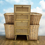 Panalı Masif Rattan 4 Çekmeceli Düzenleyici Dolap