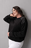 Omuzlar Taş Baskılı Sweatshirt