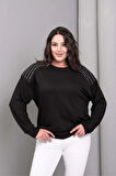 Omuzlar Taş Baskılı Sweatshirt