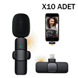 Stark Pro 10lu paket K8 Iphone Uyumlu Kablosuz Taşınabilir Yaka Mikrofonu Lightning