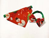 Ayarlanabilir Kedi Köpek Bandana Papyon Seti - Yılbaşı Hediyesi L Beden 45-55 cm
