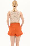 Turuncu Keten Yazlık Kısa Şort
