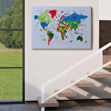 Harita Sepeti Türkçe Dünya Haritası Kanvas Tablo Ülke Başkentli ve Ünlü Yerler Sembollü 2704