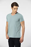 Cacharel Erkek V Yaka Likralı T-shirt 1332/YEŞİL1