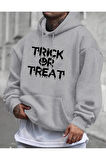 Trick Or Treat Baskılı kapüşonlu Cepli Sweatshirt