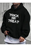 Trick Or Treat Baskılı kapüşonlu Cepli Sweatshirt