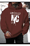 NYC Baskılı kapüşonlu Cepli Sweatshirt