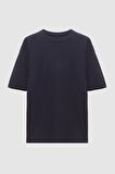 TWN Oversize Lacivert Baskılı  Pamuk T-shirt 2EC14ORT05211