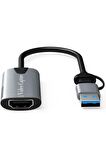 Type-c To Usb 2 in1 Video Capture Yakalama Kartı HDMI to Type-C PC Bilgisayar Video Adaptör Çevirici