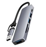 Type C Usb To 2 X Usb 2.0 1 X Usb 3.0 Sd/Tf 5 Port Çevirici Çoklayıcı Dönüştürücü Adaptör