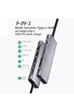 9 In 1 Usb Type C Pd Ss X3 Hdtv Sd Tf Audio Multiport Adaptör 4k Hdmı Çevirici Dönüştürücü Aparat