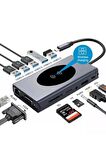 Type-c To Kablosuz Şarj Hdmı Vga Rj45 Sd Tf Card Usb 3.0 Aux 9 In 1 Port Görüntü Aktarıcı Adaptör